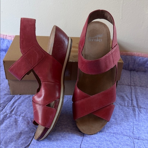 Dansko Shoes - Dansko Burgundy Leather Cross-Strap Slingback Sandals